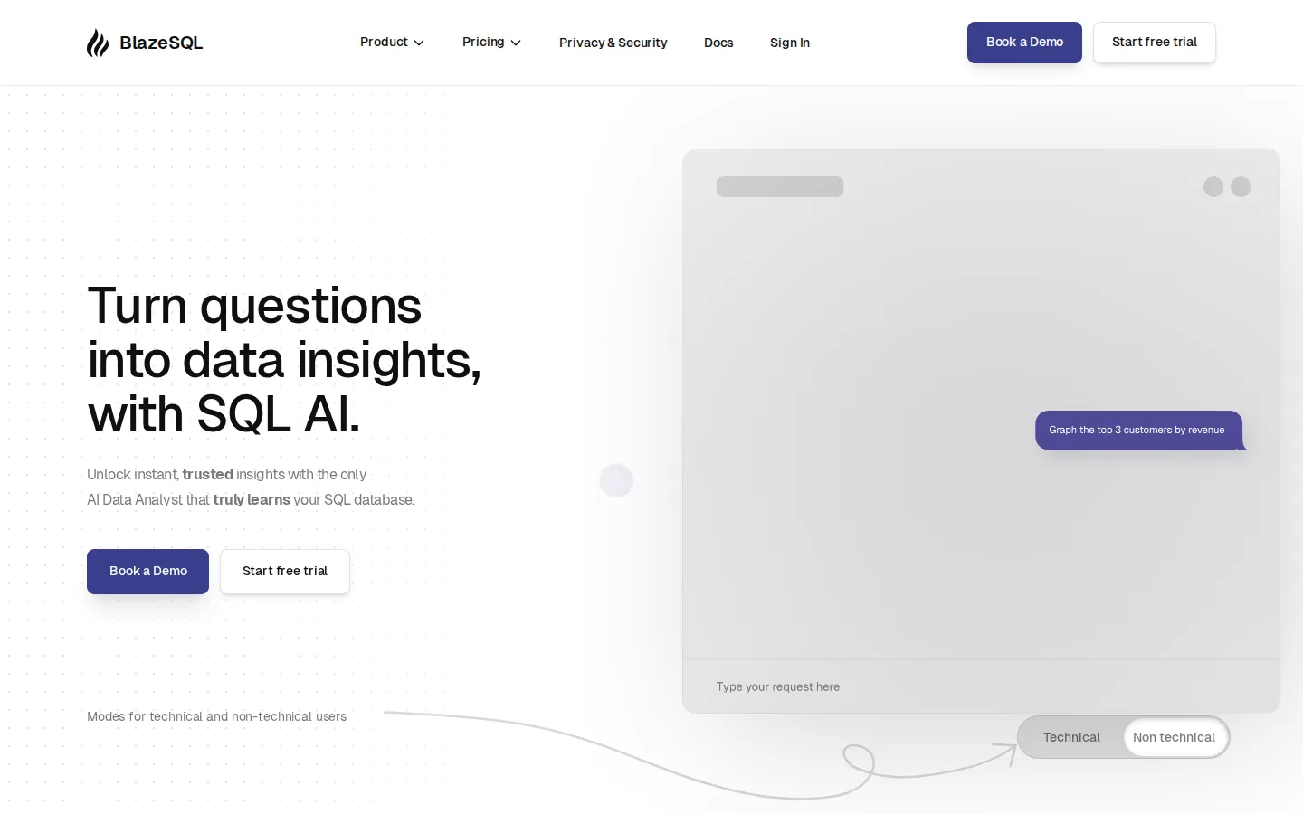 BlazeSQL Research & Data Analysis product screenshot
