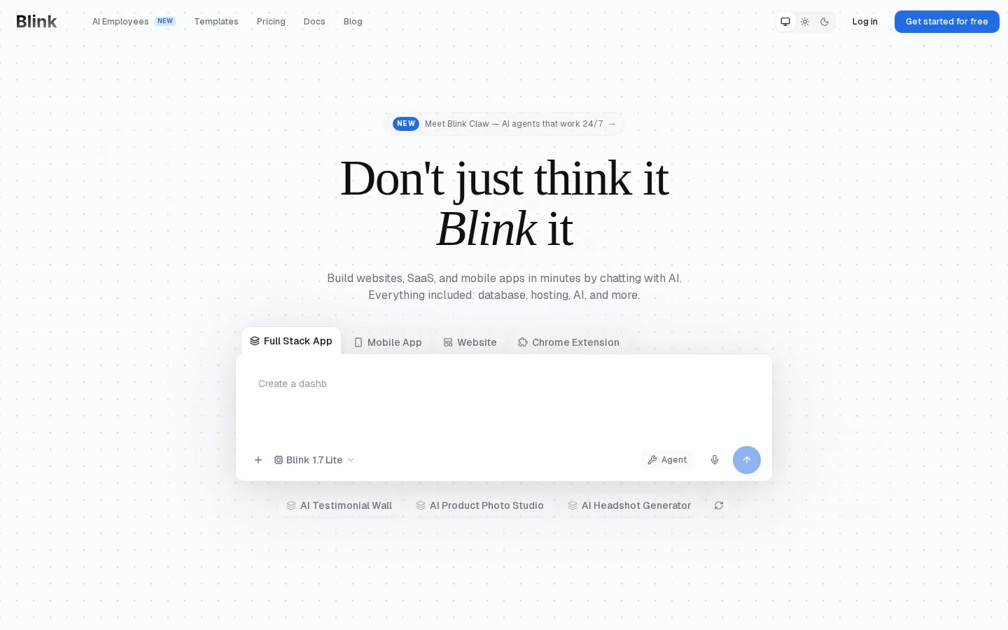 Blink AI App Builder product interface screenshot