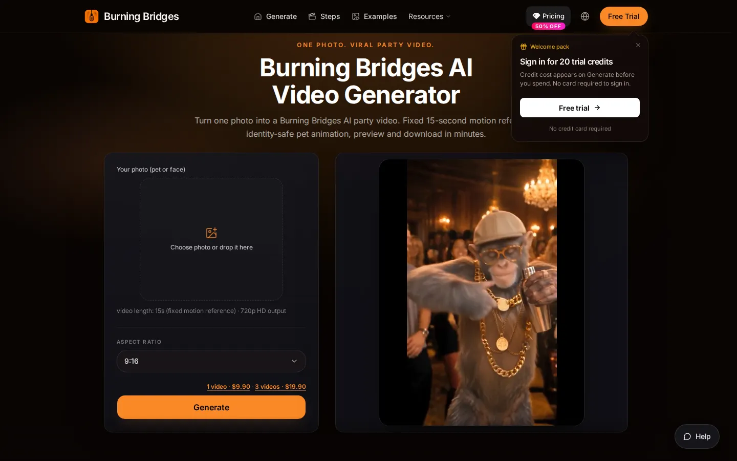 Burning Bridges AI Image to Video product screenshot