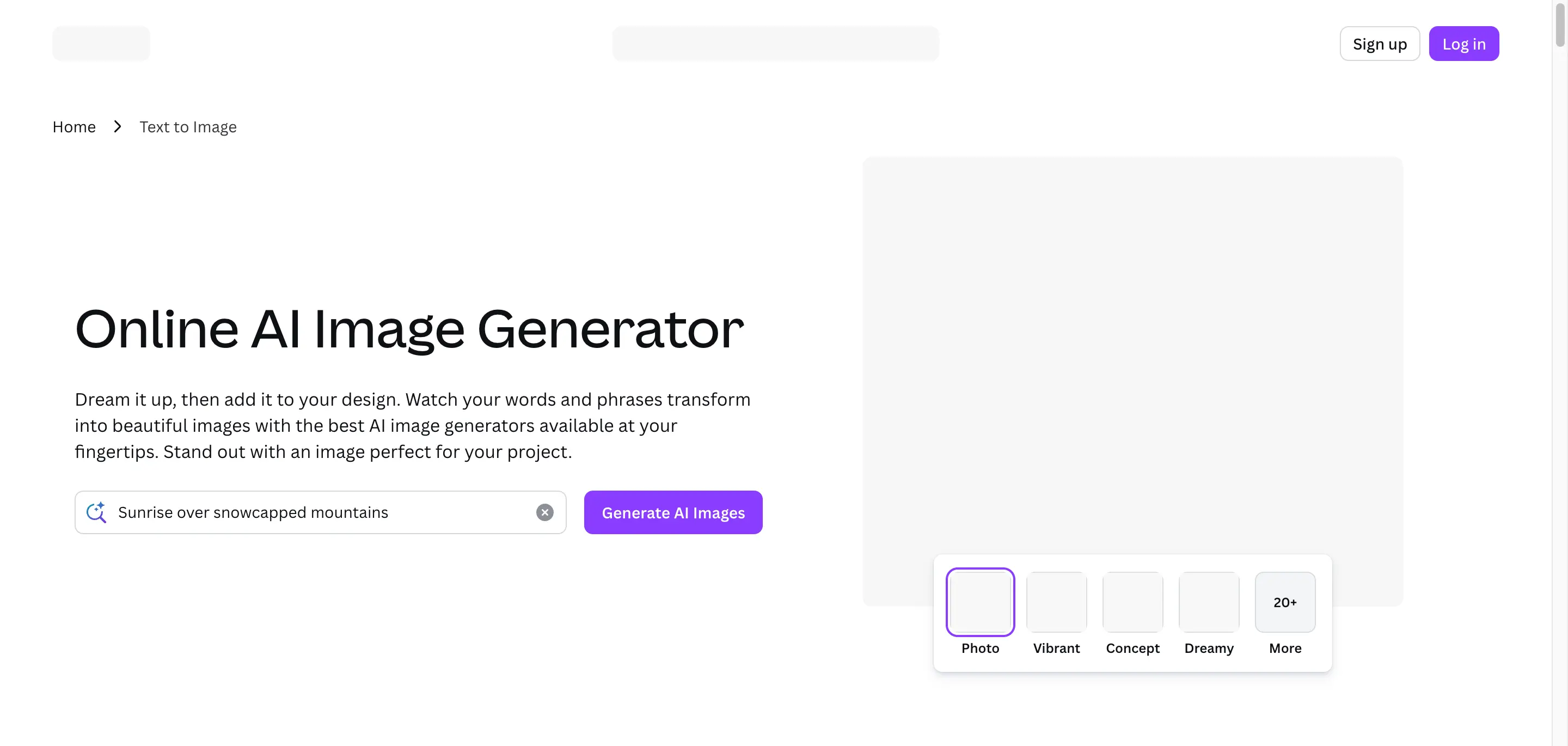 Canva AI Image Generator AI Image Generator product interface screenshot
