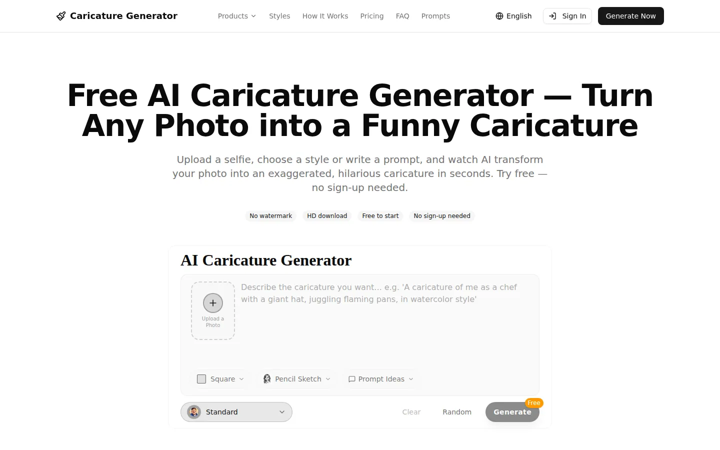 Caricature Generator AI Art Generator product screenshot