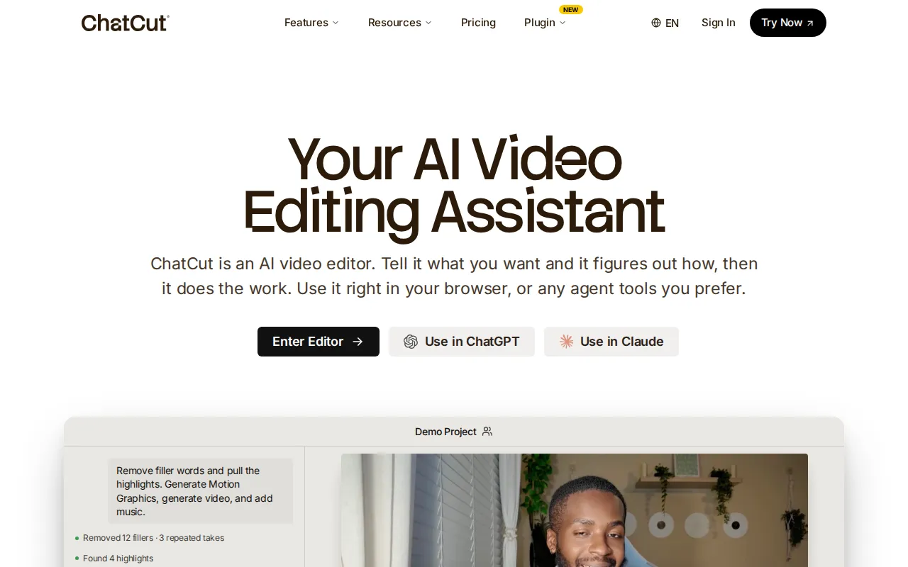 ChatCut AI Video Editor product interface screenshot