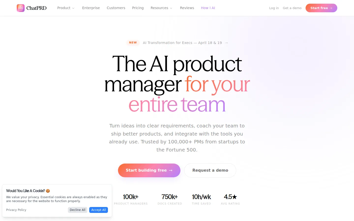 ChatPRD AI Product Manager product interface screenshot