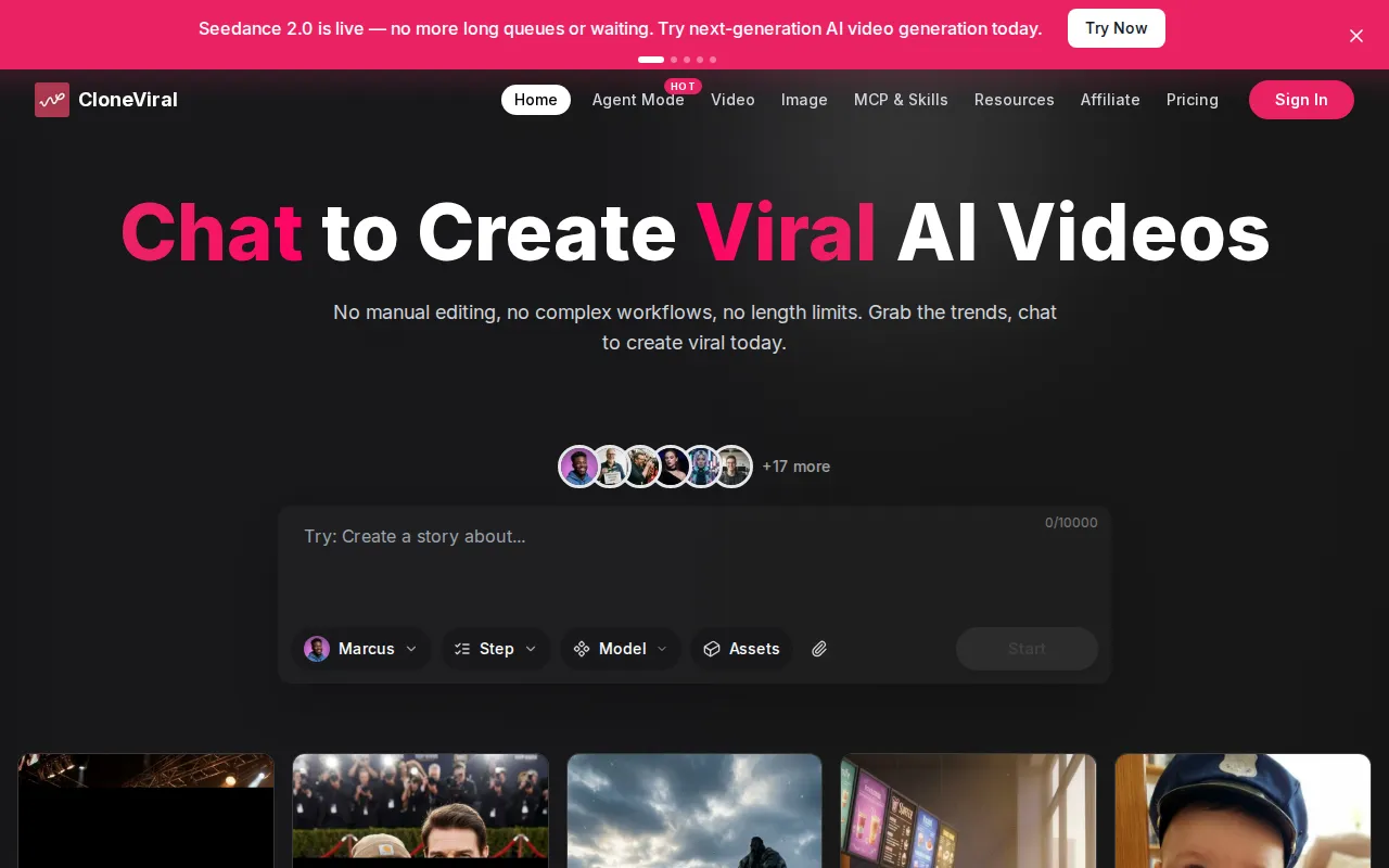 CloneViral AI Video Generator product interface screenshot