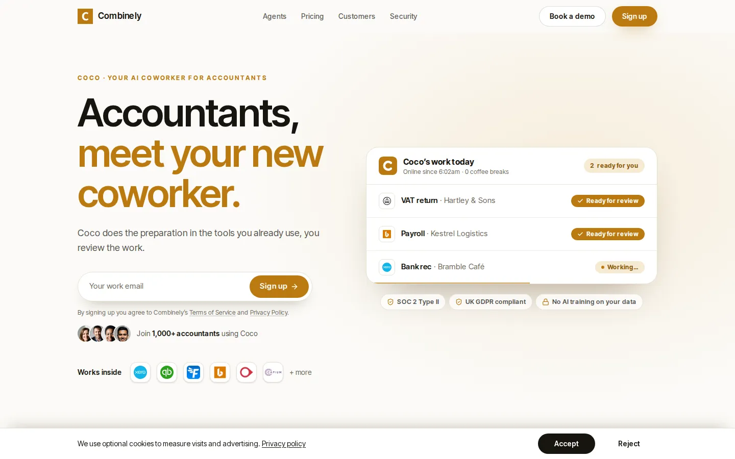 Coco by Combinely AI Accounting product interface screenshot