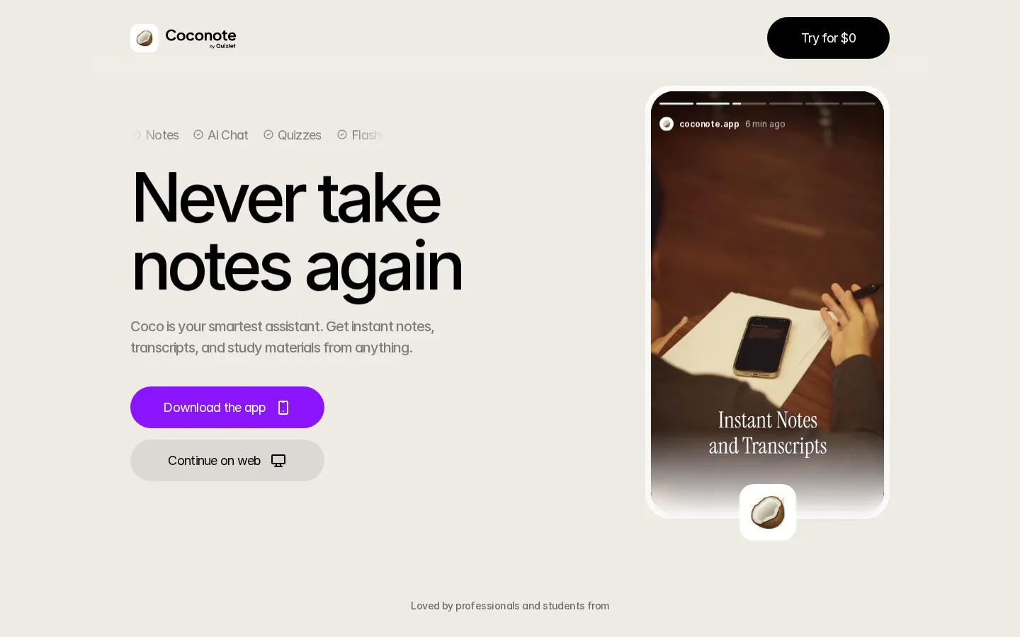 Coconote AI Note Taker product interface screenshot