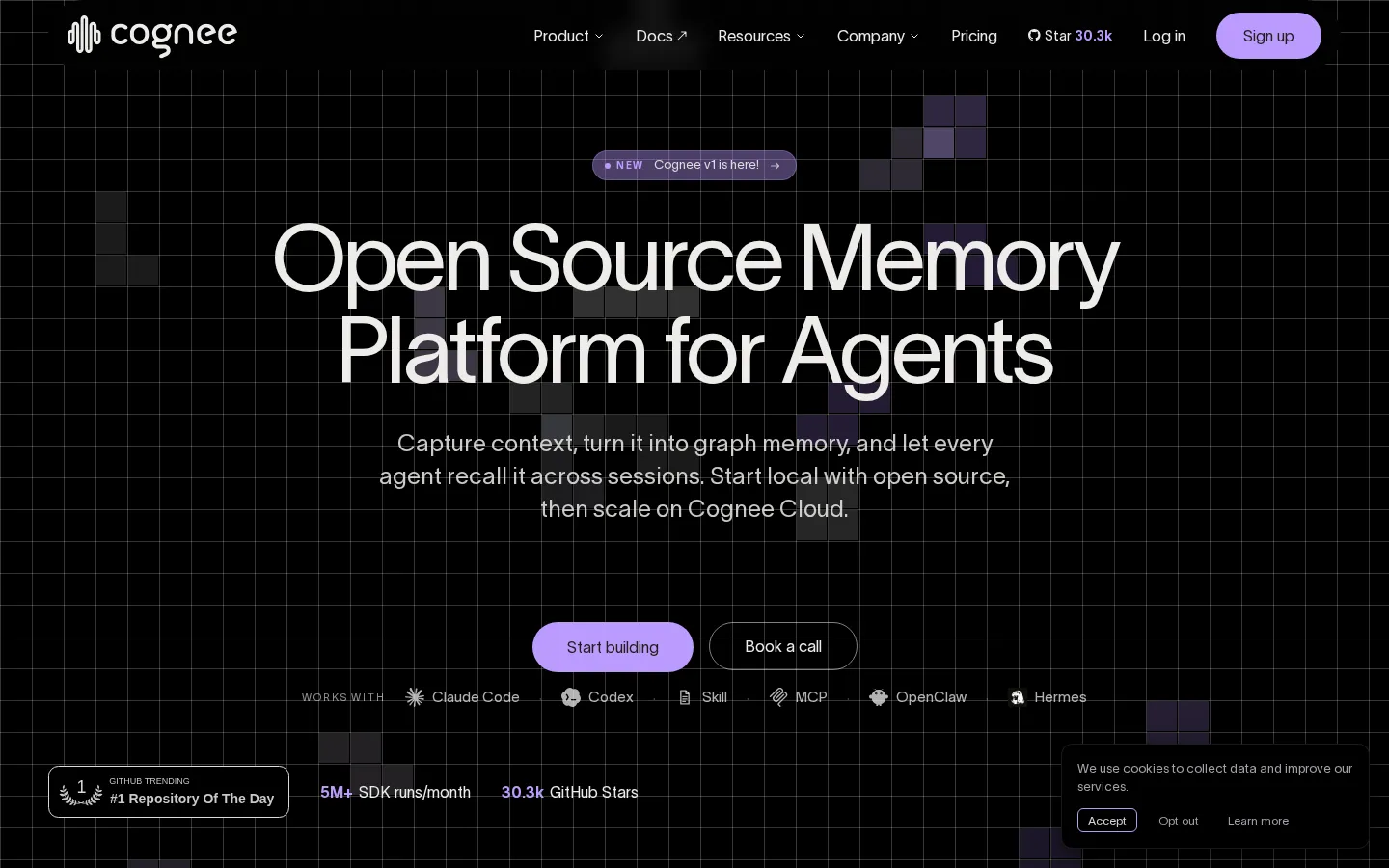 Cognee AI Developer Tools product interface screenshot