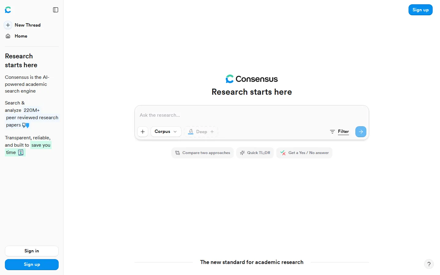 Consensus AI Research Tool product interface screenshot