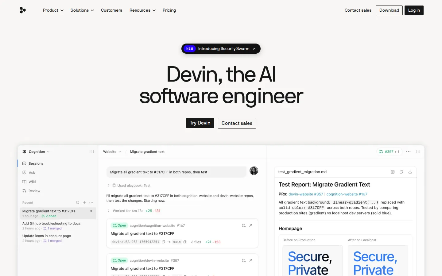 Devin AI Developer Tools product interface screenshot
