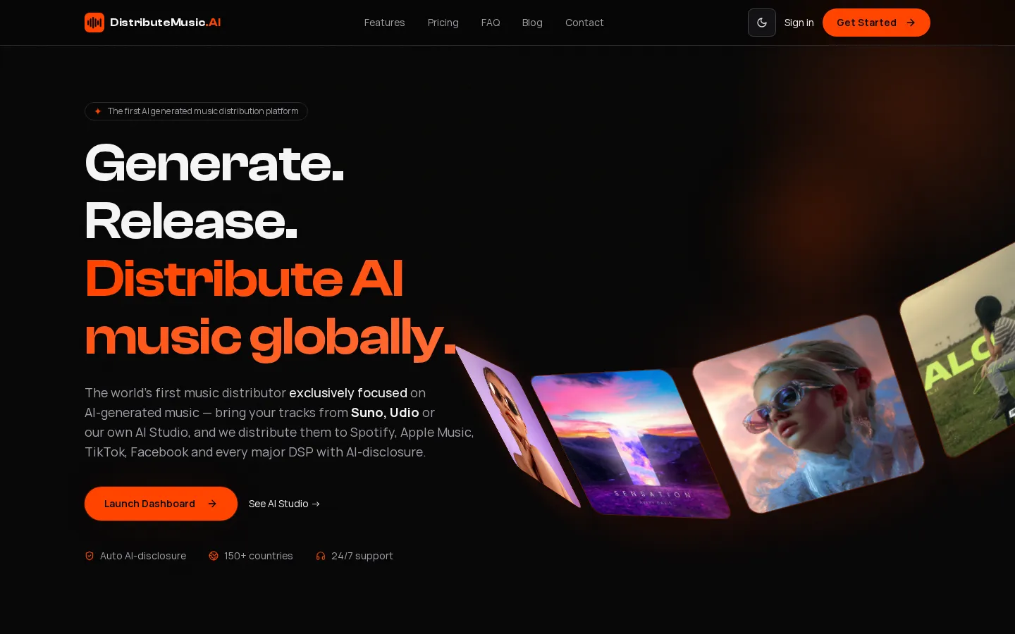 DistributeMusic AI AI Music Generator product interface screenshot