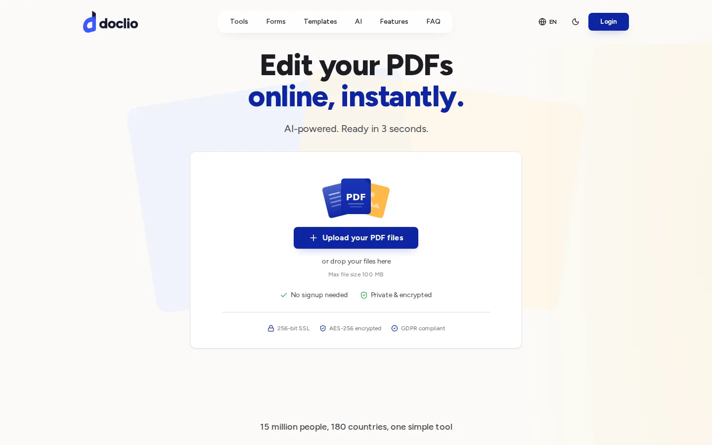 Doclio AI PDF Editor product interface screenshot