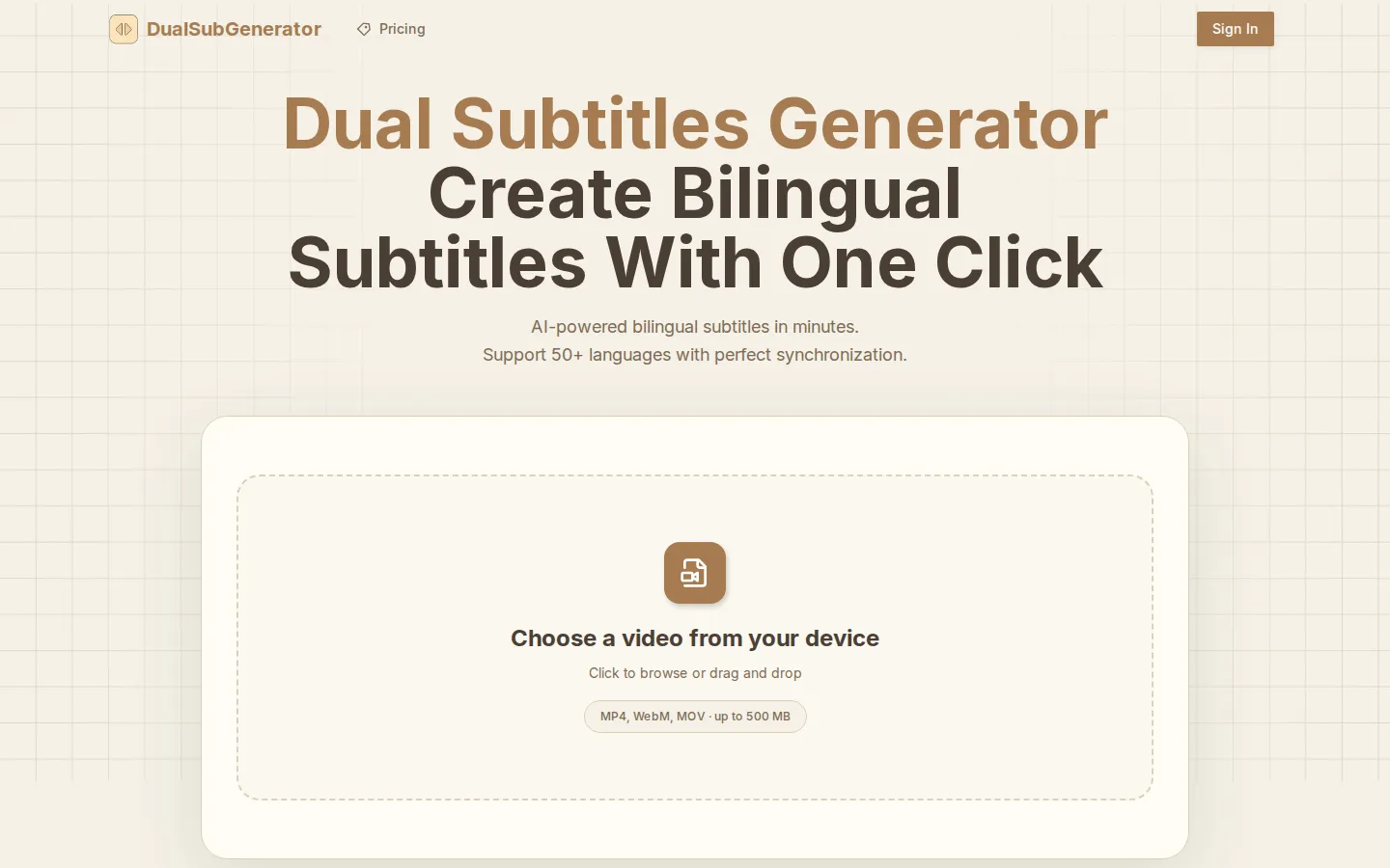 DualSubGenerator AI Video Translator product interface screenshot
