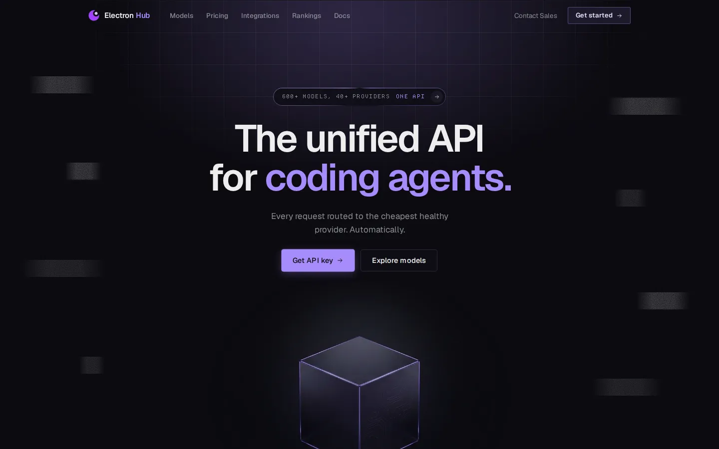 Electron Hub AI API product interface screenshot