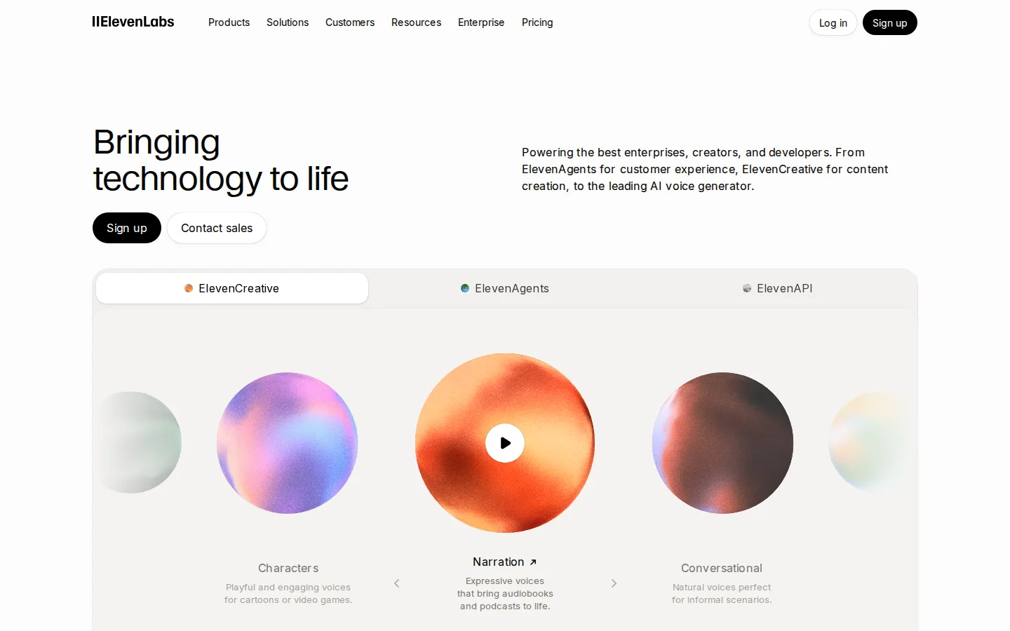 ElevenLabs AI Voice Generator product interface screenshot