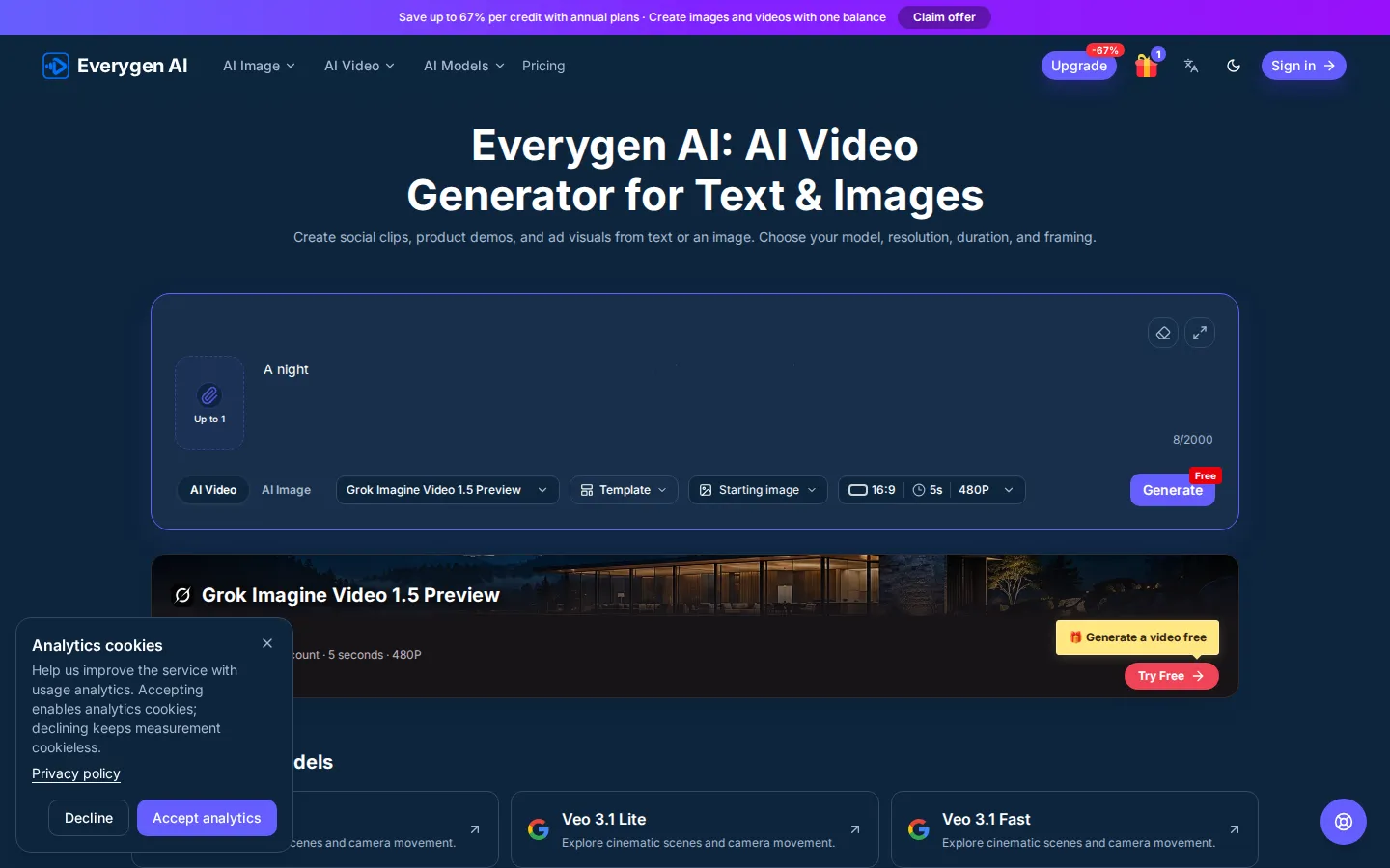 Everygen AI AI Video Generator product interface screenshot