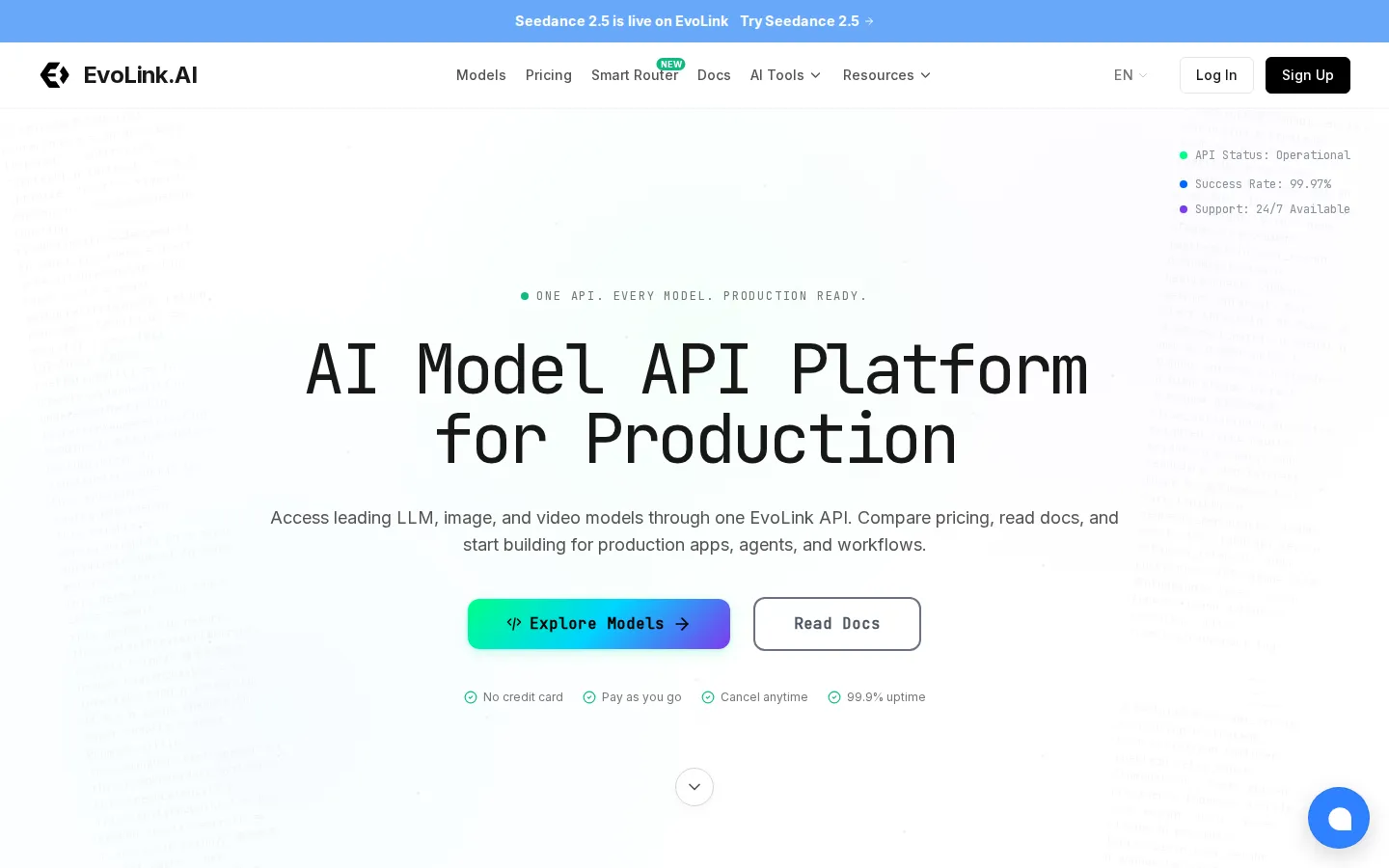 EvoLink AI API product interface screenshot