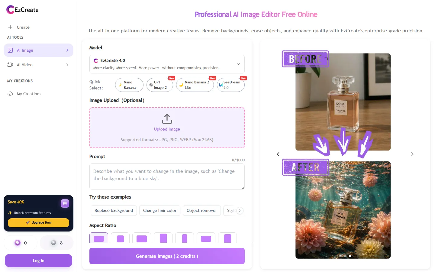 EzCreate AI Photo Editor product interface screenshot