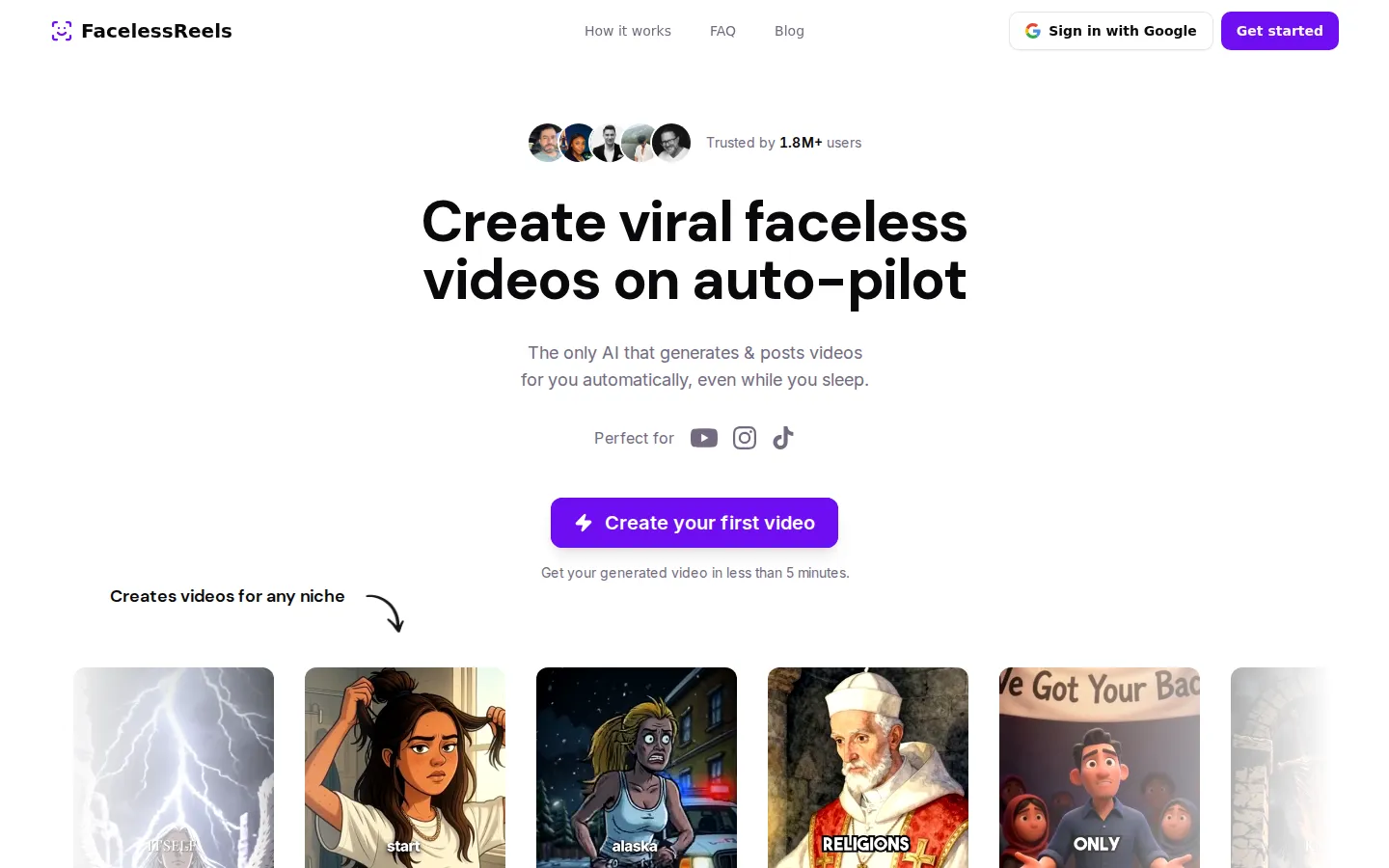 FacelessReels AI UGC Video Generator product screenshot