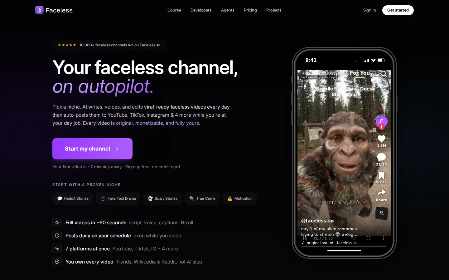 Faceless.so AI Video Generator product screenshot