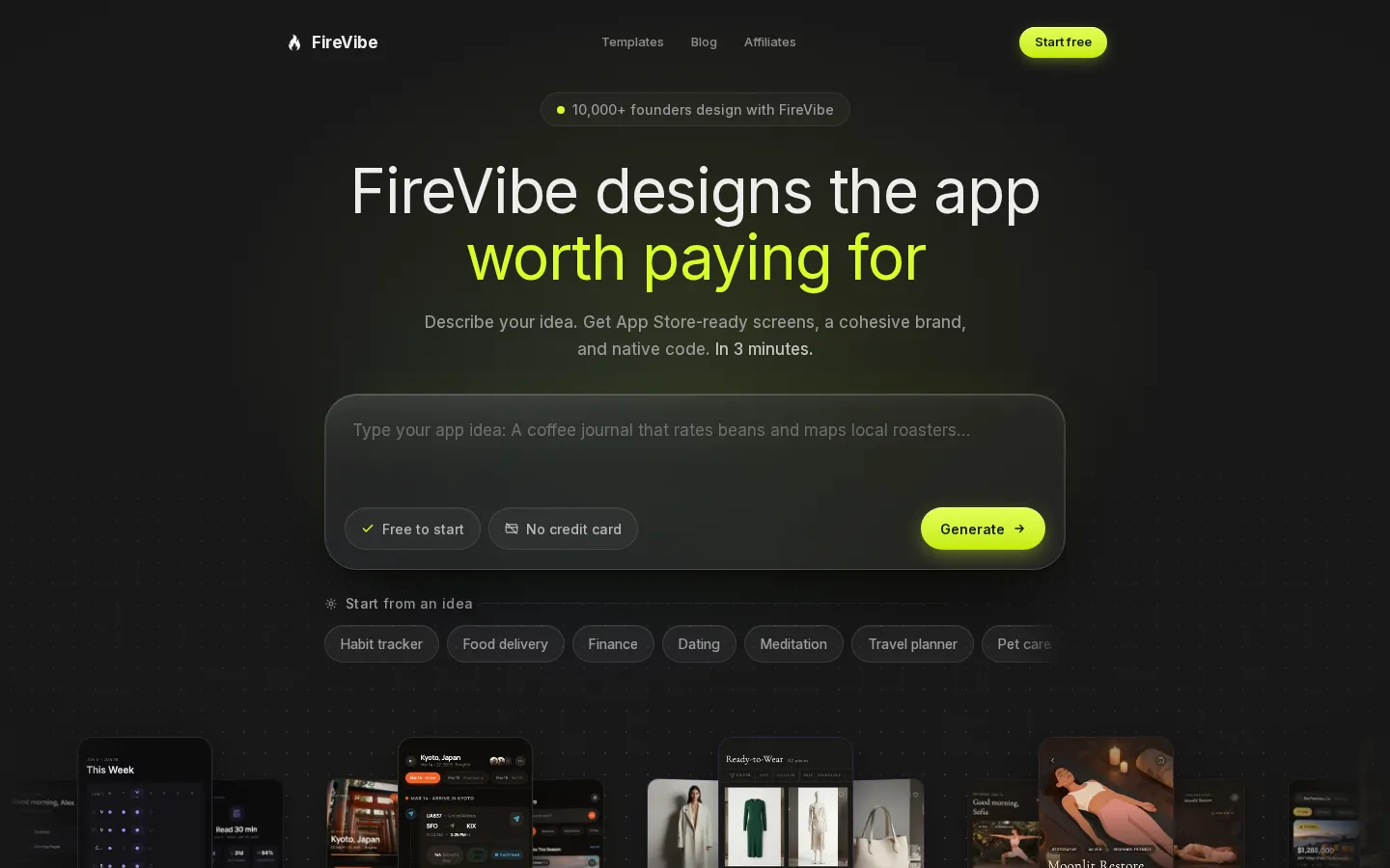 FireVibe AI Design Generator product interface screenshot
