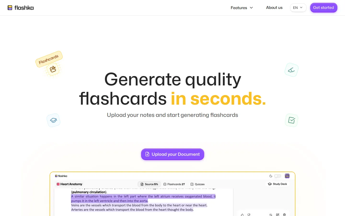 Flashka AI Flashcard Maker product interface screenshot