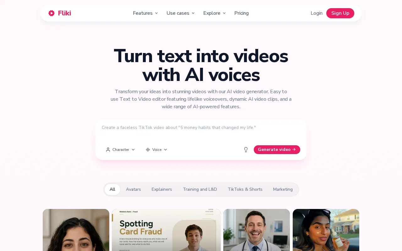 Fliki Text to Video product screenshot