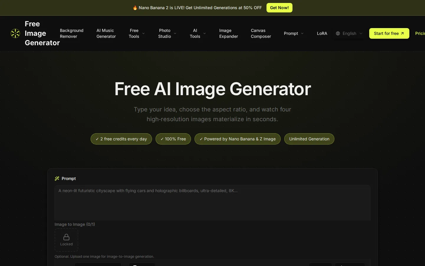 Free Image Generator AI Image Generator product interface screenshot
