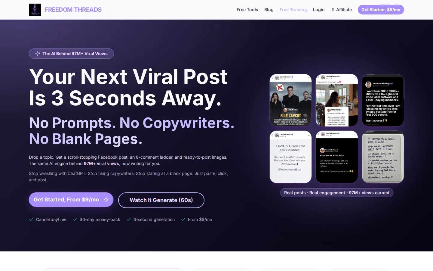Freedom Threads AI Marketing product interface screenshot