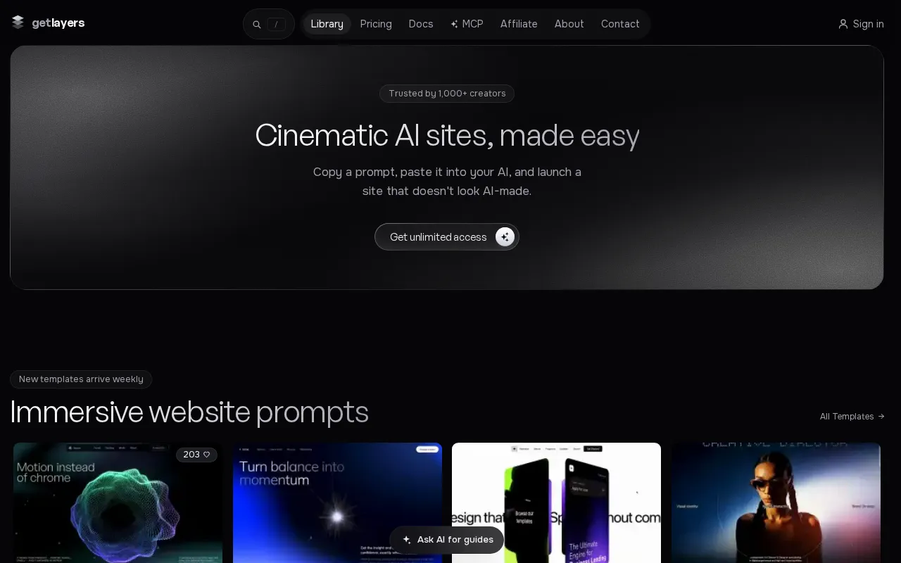 GetLayers AI Website Designer product screenshot