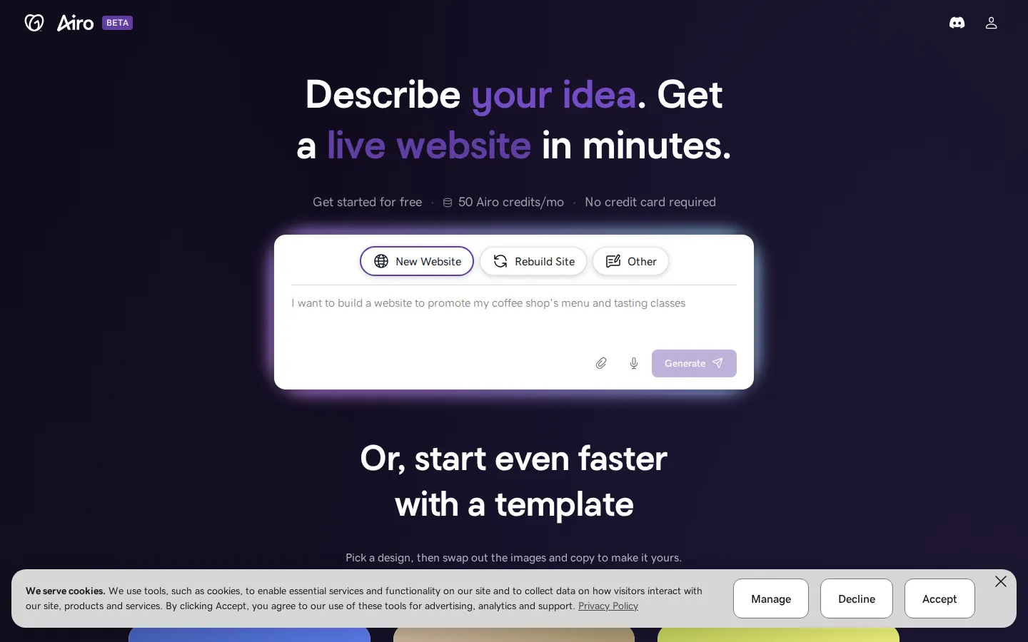 GoDaddy Airo AI Builder AI Website Builder product interface screenshot