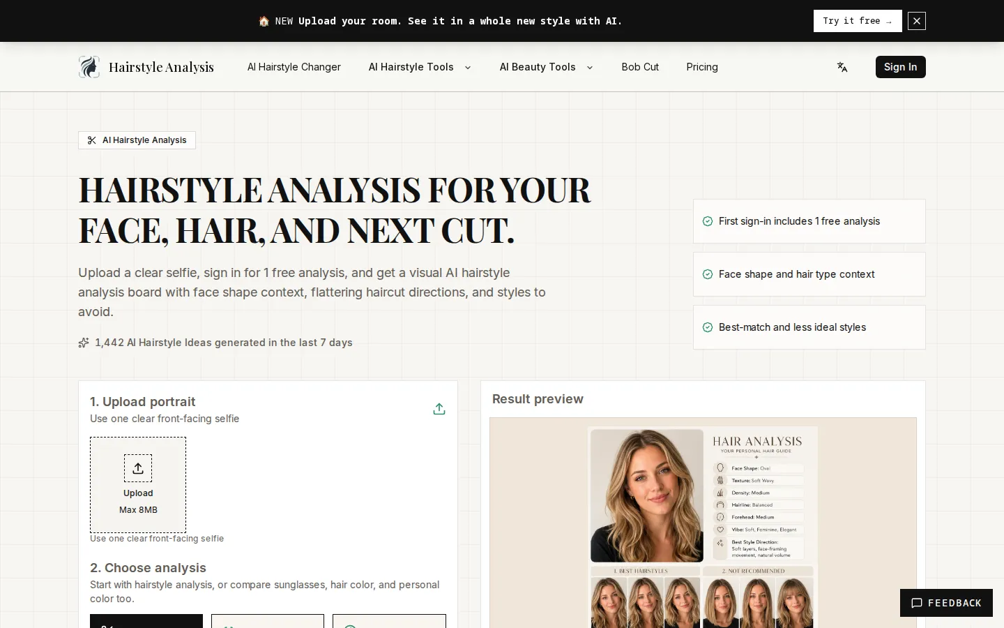 Hairstyle Analysis AI Hairstyle product interface screenshot