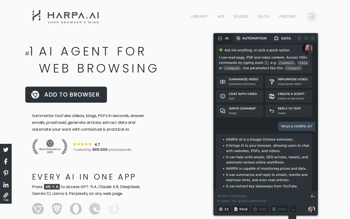 HARPA AI AI Assistant product screenshot