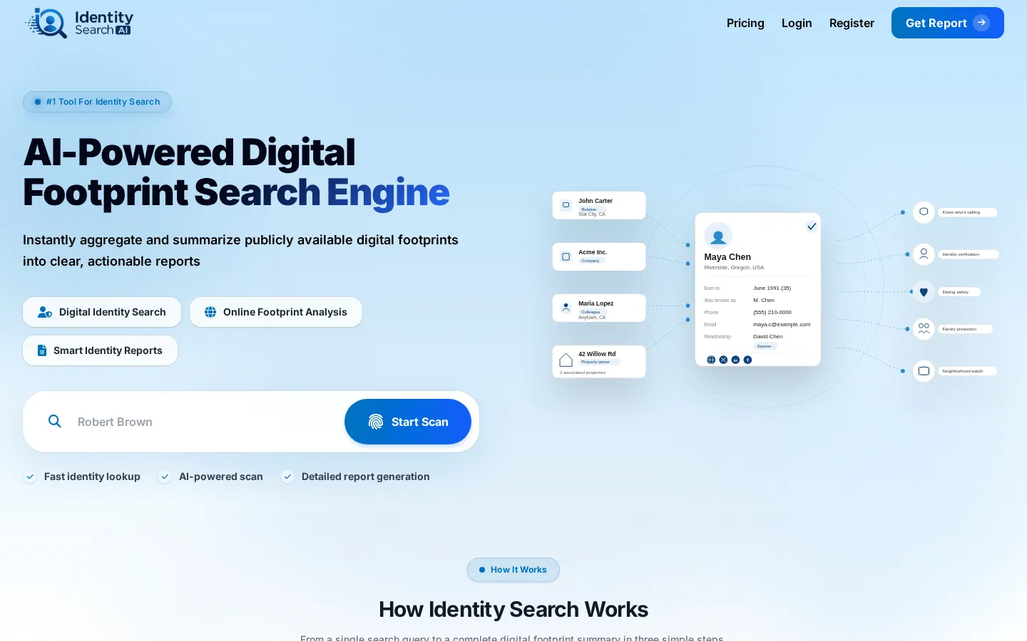 Identity Search AI AI Research Tool product screenshot