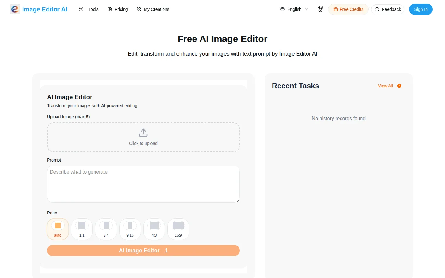 Image Editor AI AI Photo Editor product interface screenshot