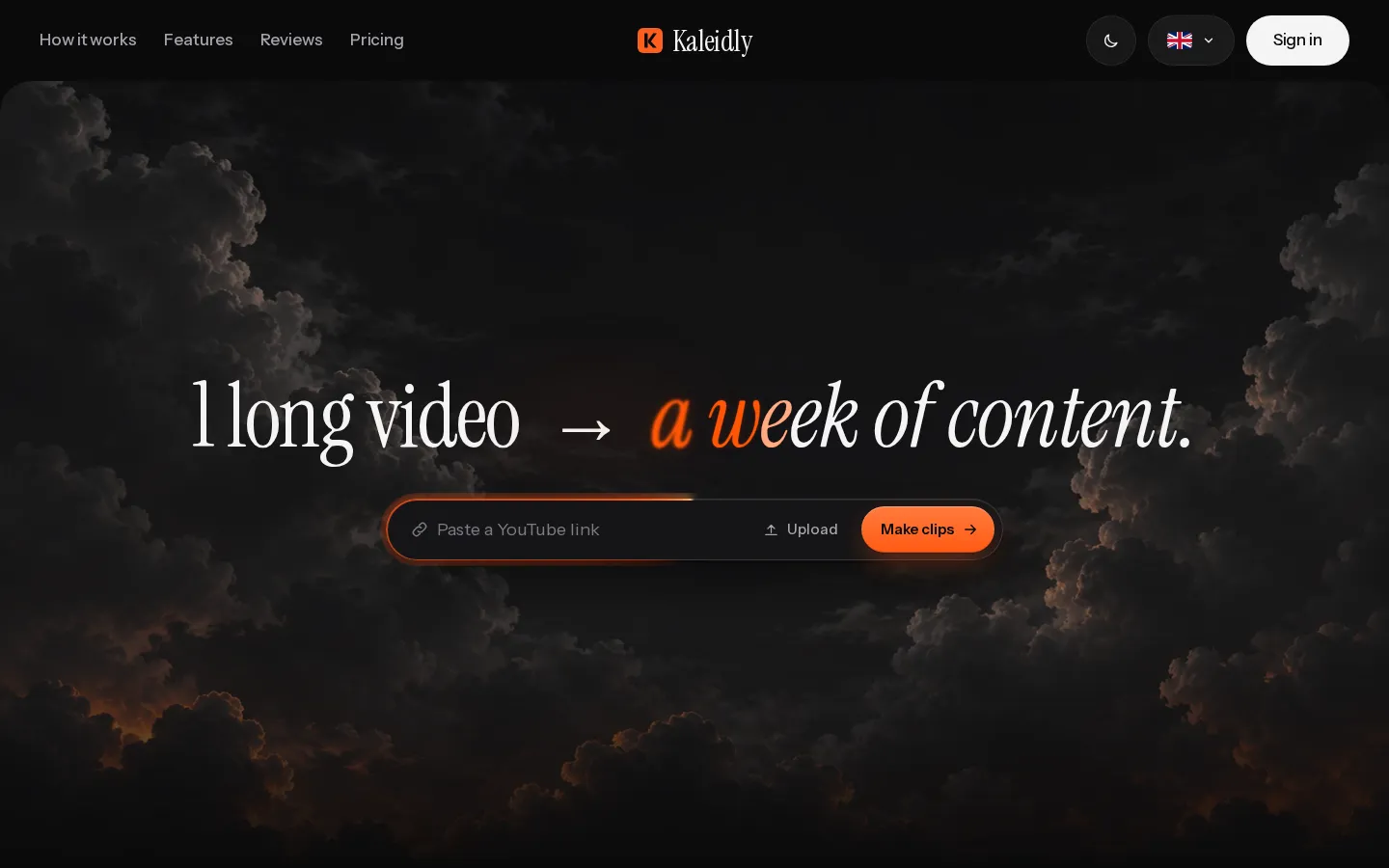 Kaleidly Long Video To Short Video AI product interface screenshot