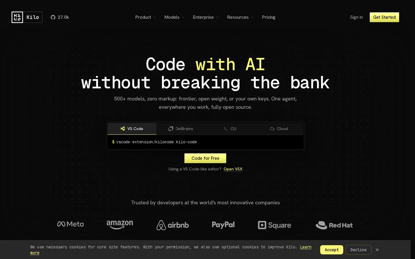 Kilo Code AI Code Assistant product interface screenshot