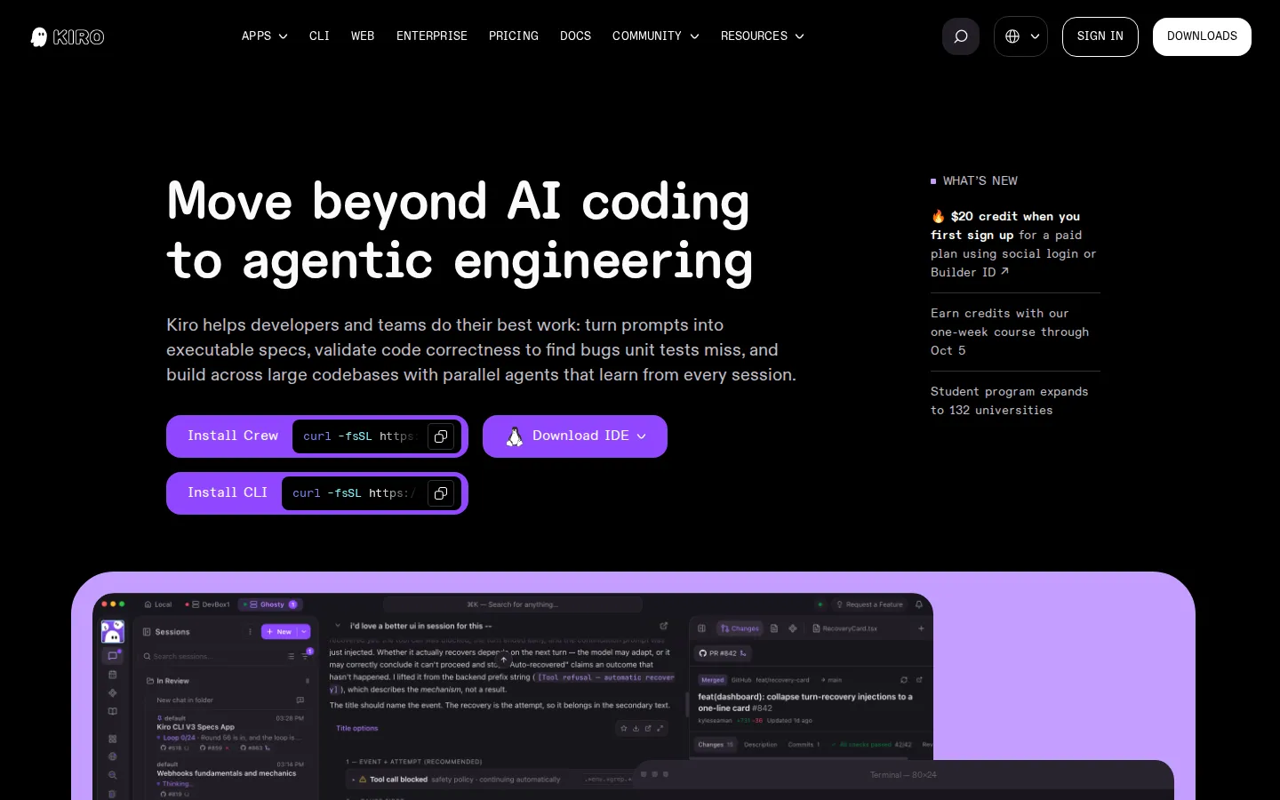 Kiro AI Code Assistant product interface screenshot
