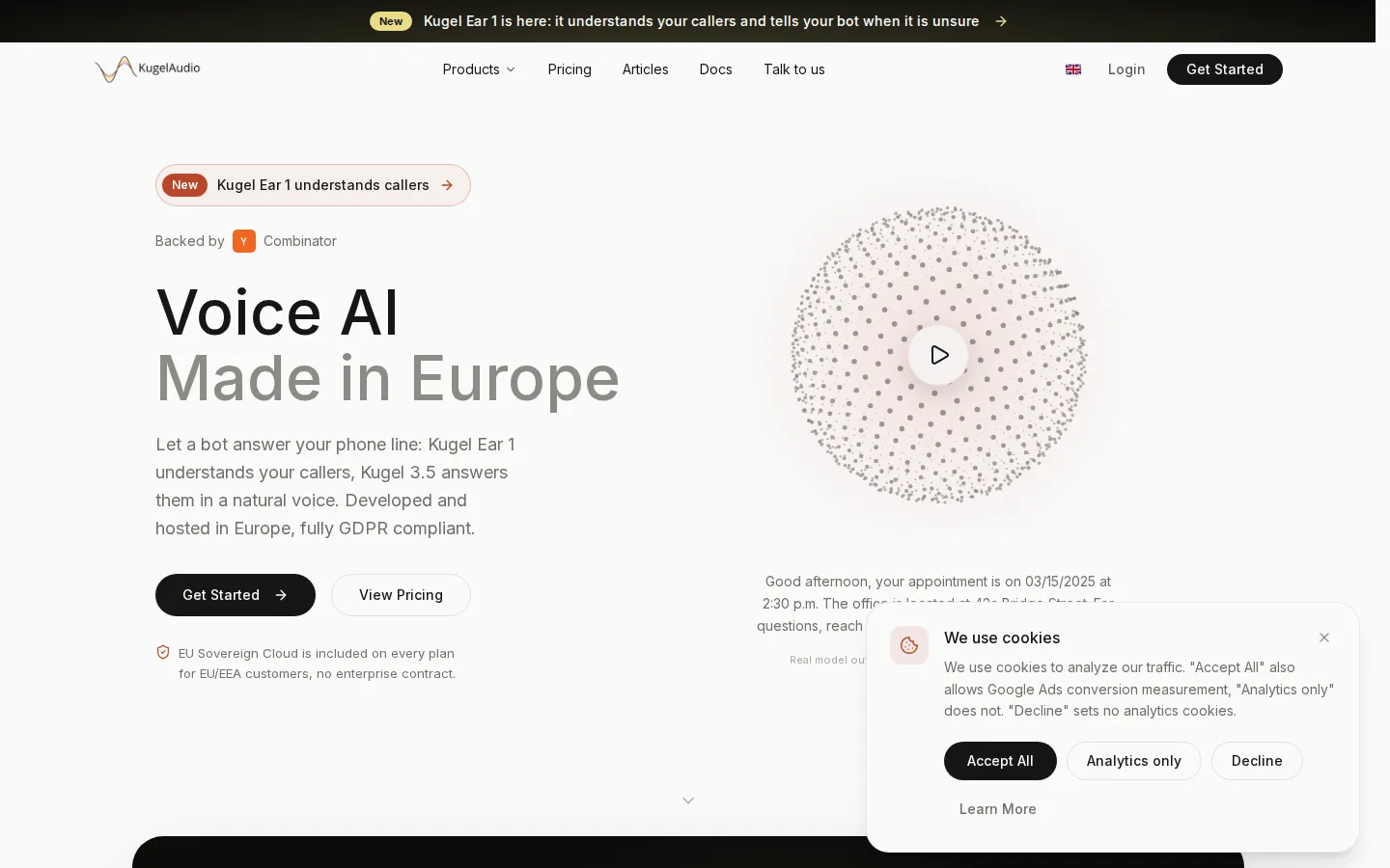 KugelAudio AI Text-to-Speech product interface screenshot