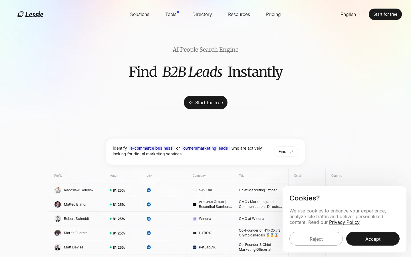 Lessie AI AI Lead Generation product screenshot