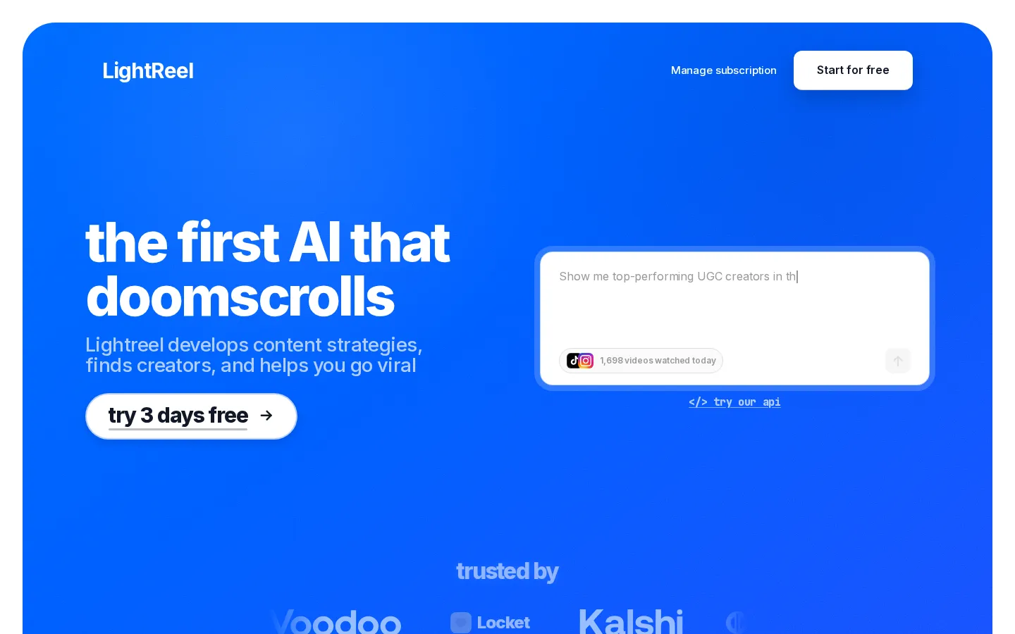LightReel AI Marketing product interface screenshot