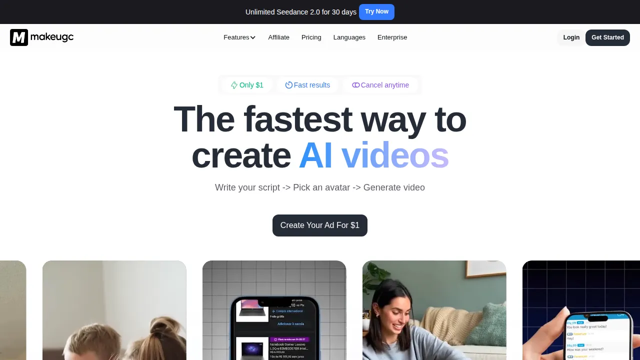 MakeUGC AI UGC Video Generator product interface screenshot