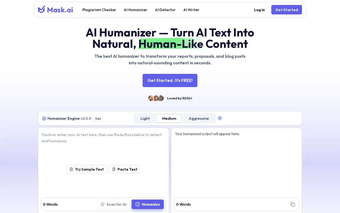 Mask AI Humanizer AI product interface screenshot
