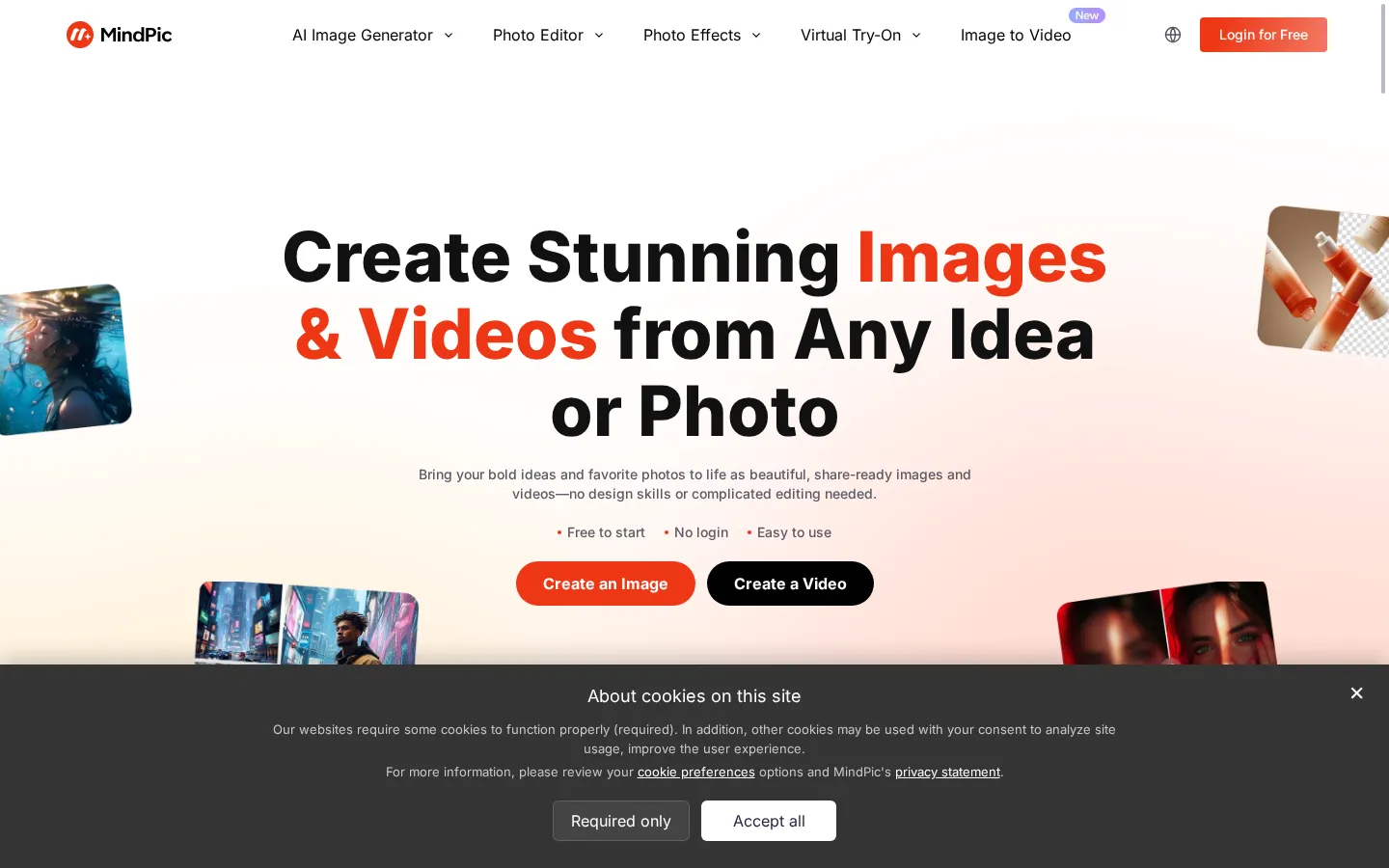 MindPic AI AI Photo Editor product interface screenshot