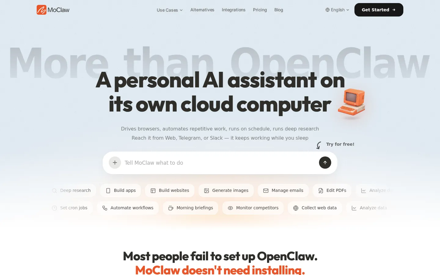MoClaw AI Agent product interface screenshot
