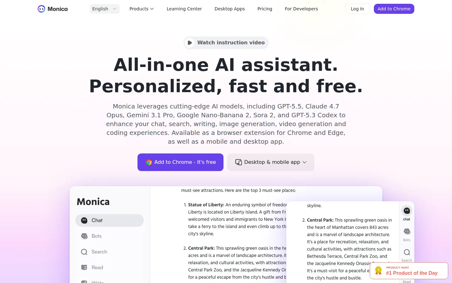 Monica AI AI Assistant product screenshot