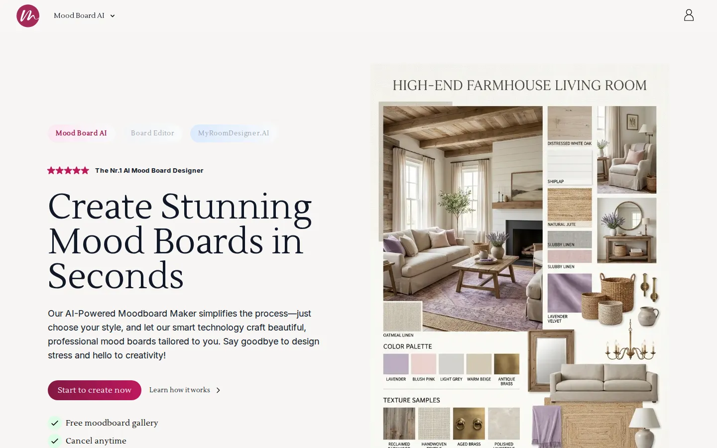 MoodBoard AI AI Interior Design product interface screenshot