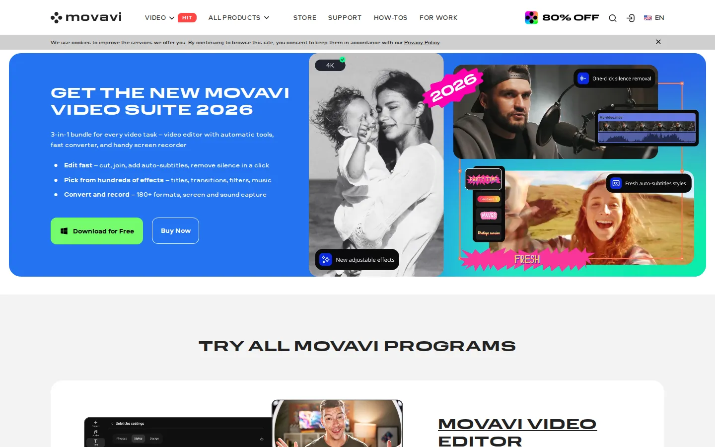 Movavi AI Video Editor product interface screenshot