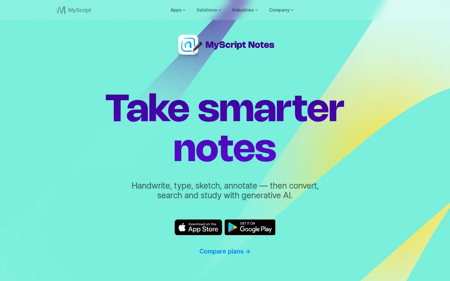 MyScript Notes AI Note Taker product interface screenshot
