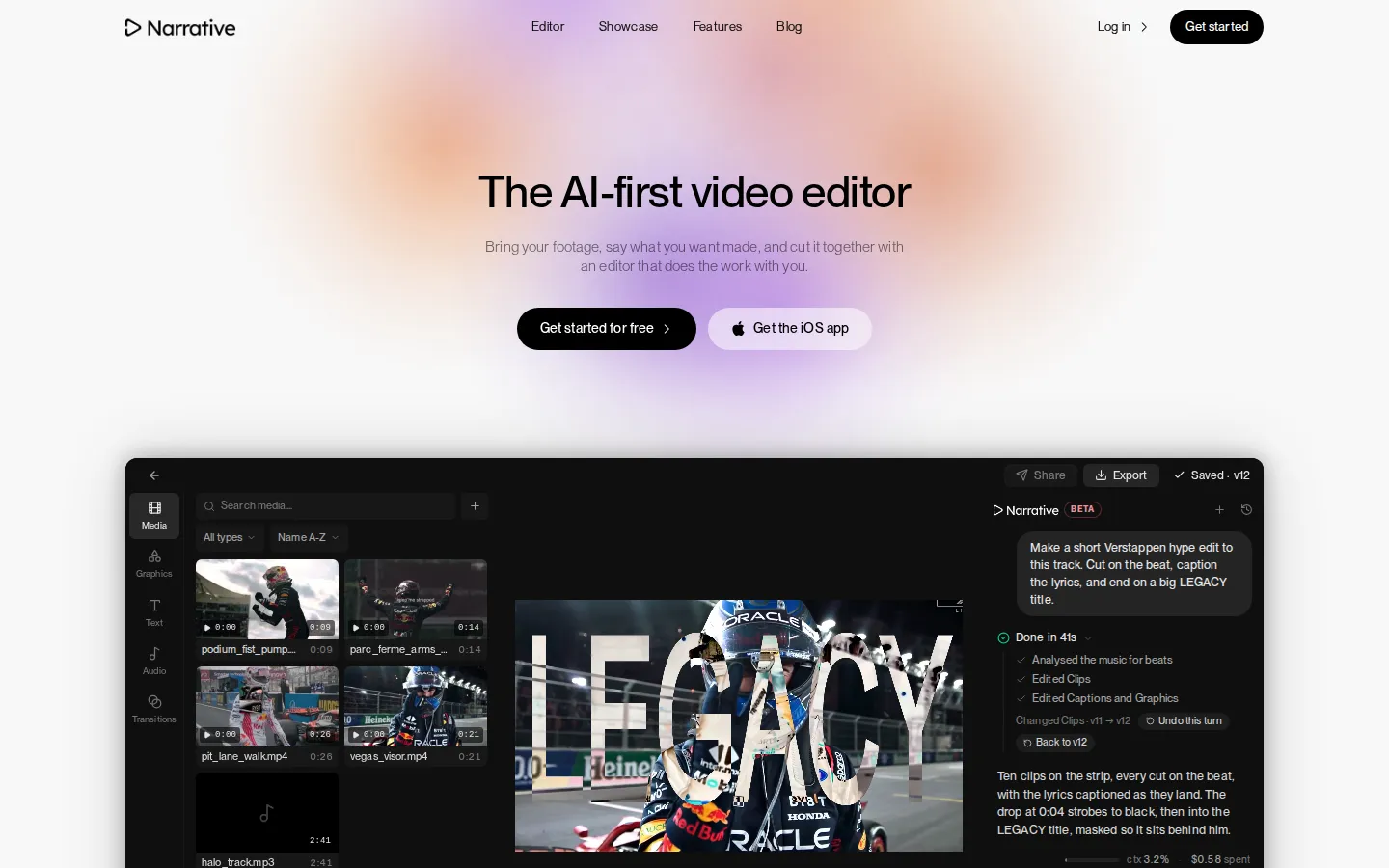 Narrative AI Video Editor product interface screenshot