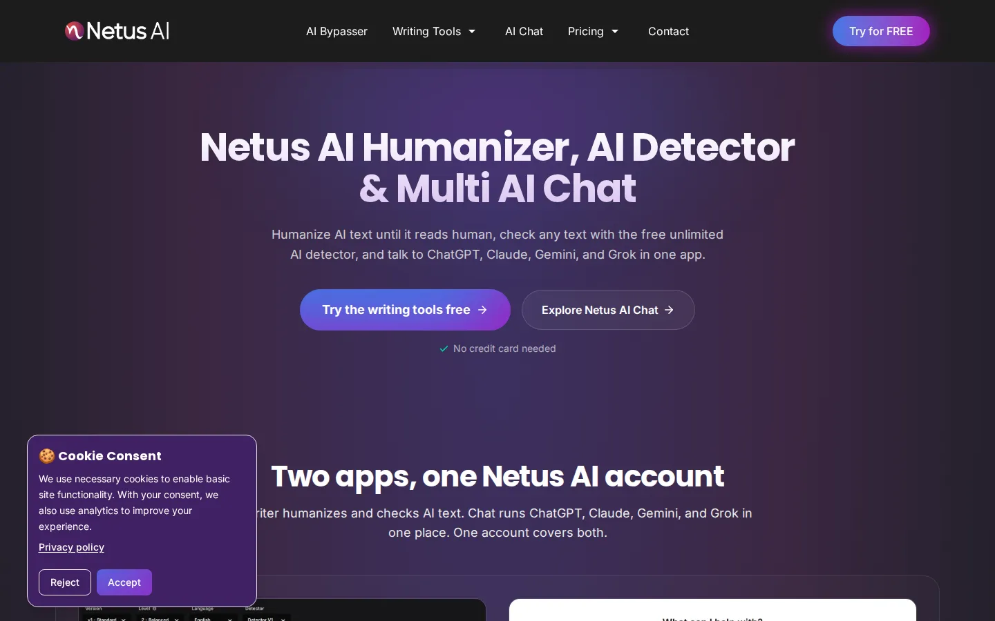 Netus AI Humanizer AI product interface screenshot